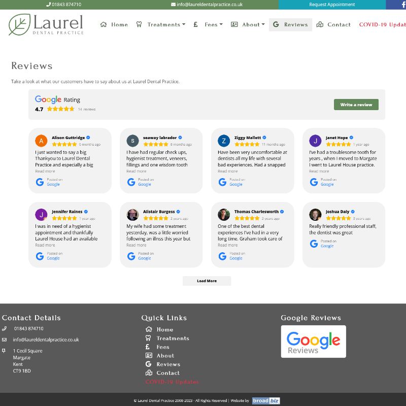 Image representing Google Reviews Widget for Laurel Dental Practice from Broadbiz Web Services Ltd.