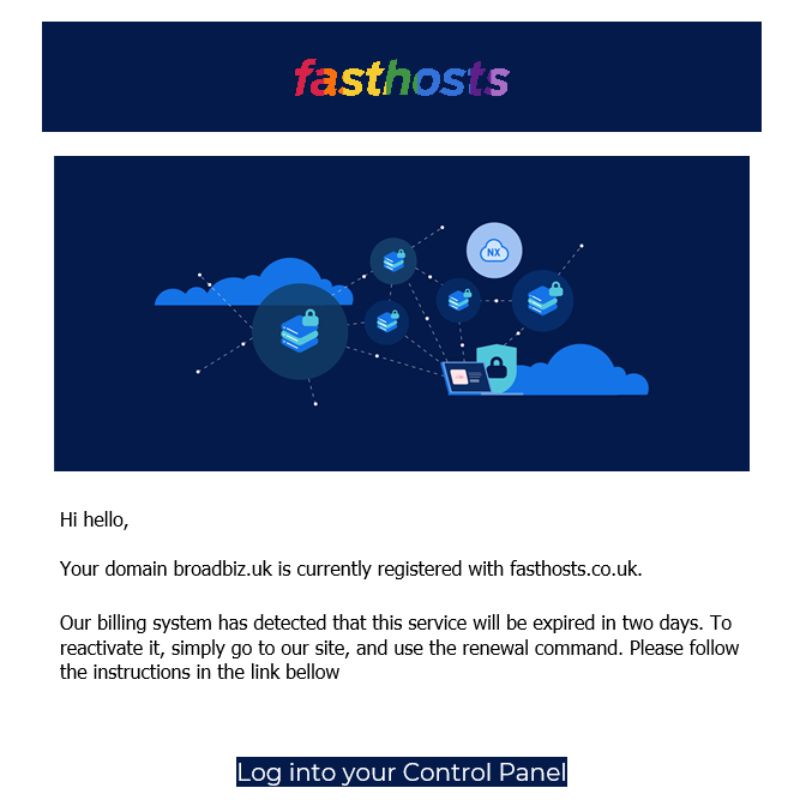 Image representing Emails Pretending To Be From Fasthosts from Broadbiz Web Services Ltd.